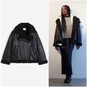 Black Oversized Teddy Fleece Lined Jacket (XS)